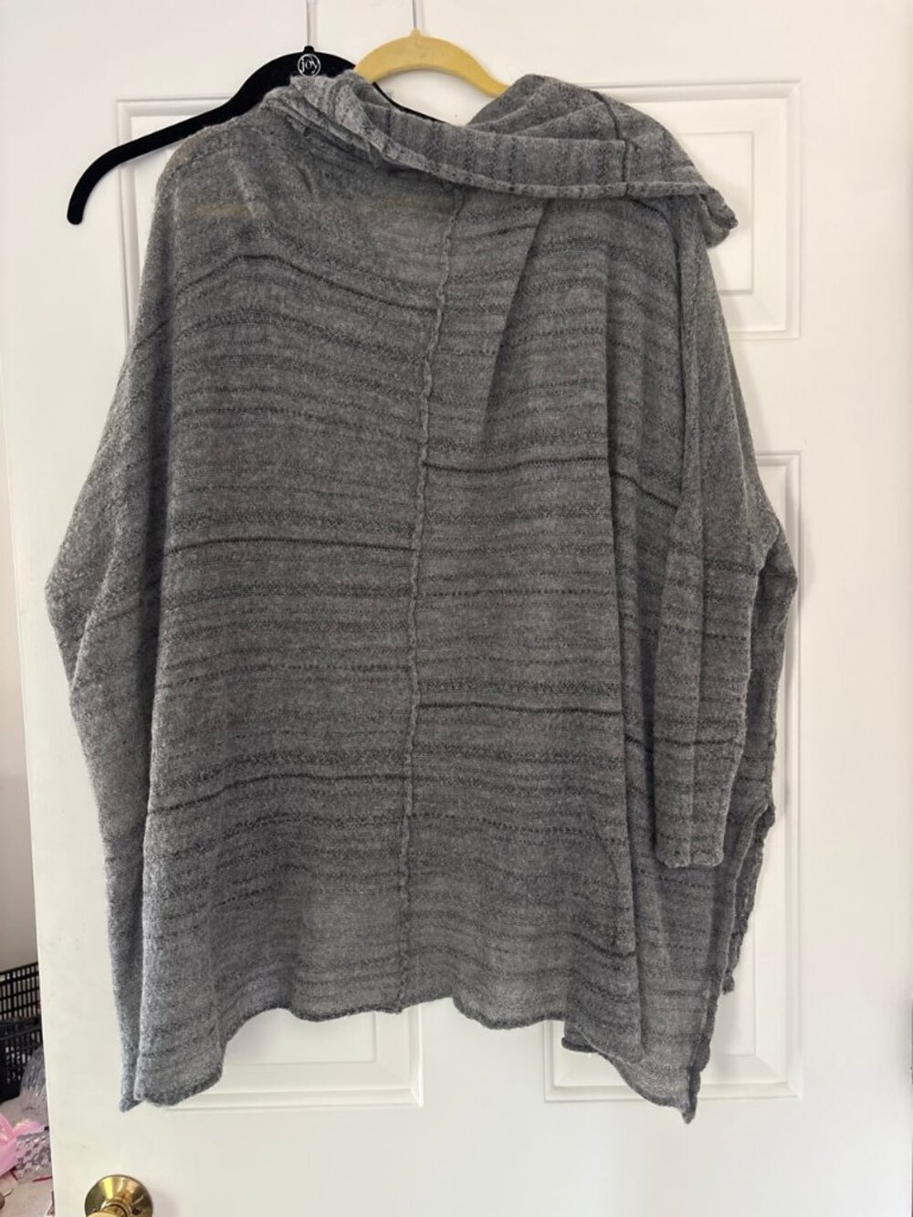 Free People Gray Cowl Neck Hooded Knit Poncho Sweater